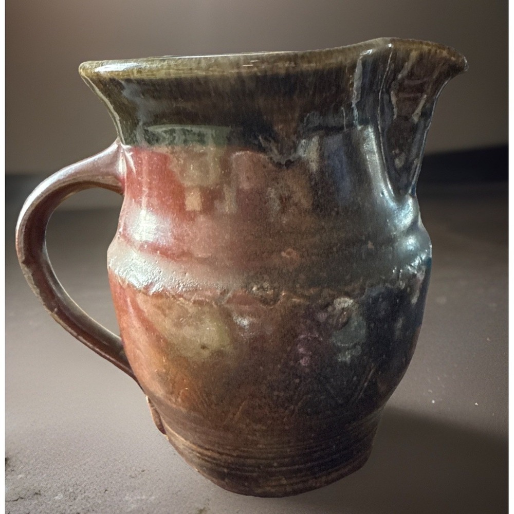 Handcrafted Ceramic Water Pitcher - Rustic Brown Glaze, Pattern Design 6.25 Tall